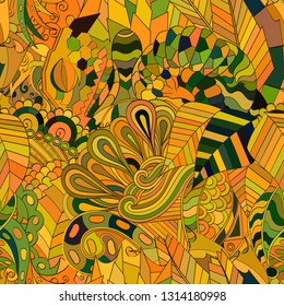 Tracery seamless pattern. Mehndi design. Ethnic colorful doodle texture. Curved doodling background. Vector