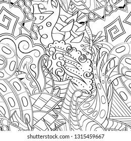Tracery seamless pattern. Mehndi design. Ethnic monochrome binary doodle texture. Curved doodling black and white background. Vector