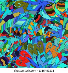 Tracery seamless pattern. Mehndi design. Ethnic colorful doodle texture. Curved doodling background. Vector