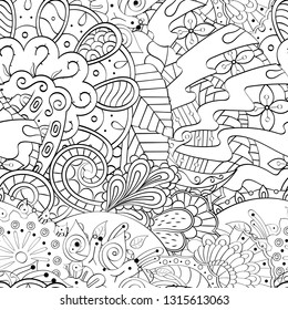 Tracery seamless pattern. Mehndi design. Ethnic monochrome binary doodle texture. Curved doodling black and white background. Vector