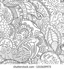 Tracery seamless pattern. Mehndi design. Ethnic monochrome binary doodle texture. Curved doodling black and white background. Vector