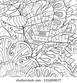 Tracery seamless pattern. Mehndi design. Ethnic monochrome binary doodle texture. Curved doodling black and white background. Vector