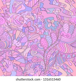 Tracery seamless pattern. Mehndi design. Ethnic colorful doodle texture. Curved doodling background. Vector