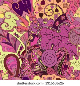 Tracery seamless pattern. Mehndi design. Ethnic colorful doodle texture. Curved doodling background. Vector