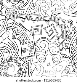 Tracery seamless pattern. Mehndi design. Ethnic monochrome binary doodle texture. Curved doodling black and white background. Vector