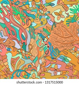 Tracery seamless pattern. Mehndi design. Ethnic colorful doodle texture. Curved doodling background. Vector
