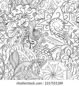 Tracery seamless pattern. Mehndi design. Ethnic monochrome binary doodle texture. Curved doodling black and white background. Vector