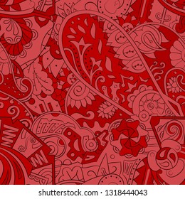Tracery seamless pattern. Mehndi design. Ethnic colorful doodle texture. Curved doodling background. Vector