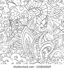 Tracery seamless pattern. Mehndi design. Ethnic monochrome binary doodle texture. Curved doodling black and white background. Vector