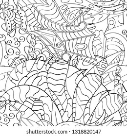 Tracery seamless pattern. Mehndi design. Ethnic monochrome binary doodle texture. Curved doodling black and white background. Vector