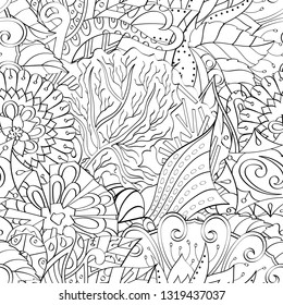 Tracery seamless pattern. Mehndi design. Ethnic monochrome binary doodle texture. Curved doodling black and white background. Vector