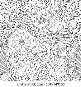 Tracery seamless pattern. Mehndi design. Ethnic monochrome binary doodle texture. Curved doodling black and white background. Vector