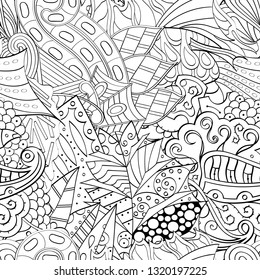 Tracery seamless pattern. Mehndi design. Ethnic monochrome binary doodle texture. Curved doodling black and white background. Vector