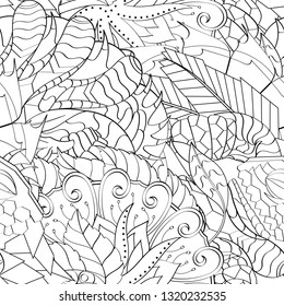 Tracery seamless pattern. Mehndi design. Ethnic monochrome binary doodle texture. Curved doodling black and white background. Vector