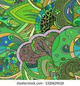 Tracery seamless pattern. Mehndi design. Ethnic colorful doodle texture. Curved doodling background. Vector