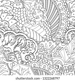 Tracery seamless pattern. Mehndi design. Ethnic monochrome binary doodle texture. Curved doodling black and white background. Vector