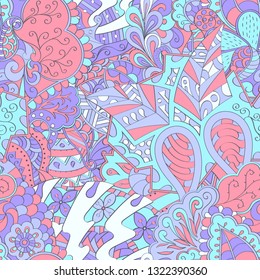 Tracery seamless pattern. Mehndi design. Ethnic colorful doodle texture. Curved doodling background. Vector