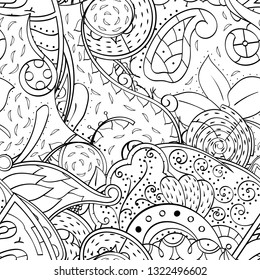 Tracery seamless pattern. Mehndi design. Ethnic monochrome binary doodle texture. Curved doodling black and white background. Vector