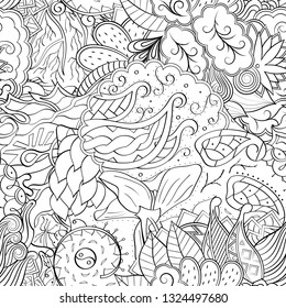 Tracery seamless pattern. Mehndi design. Ethnic monochrome binary doodle texture. Curved doodling black and white background. Vector