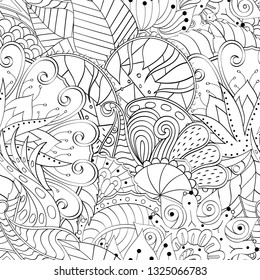 Tracery seamless pattern. Mehndi design. Ethnic monochrome binary doodle texture. Curved doodling black and white background. Vector