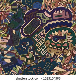 Tracery seamless pattern. Mehndi design. Ethnic colorful doodle texture. Curved doodling background. Vector
