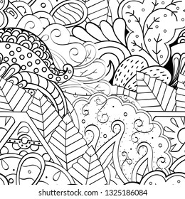 Tracery seamless pattern. Mehndi design. Ethnic monochrome binary doodle texture. Curved doodling black and white background. Vector