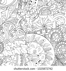 Tracery seamless pattern. Mehndi design. Ethnic monochrome binary doodle texture. Curved doodling black and white background. Vector