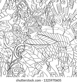 Tracery seamless pattern. Mehndi design. Ethnic monochrome binary doodle texture. Curved doodling black and white background. Vector