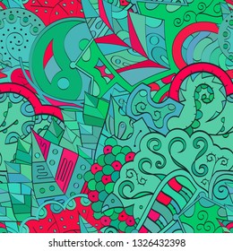 Tracery seamless pattern. Mehndi design. Ethnic colorful doodle texture. Curved doodling background. Vector