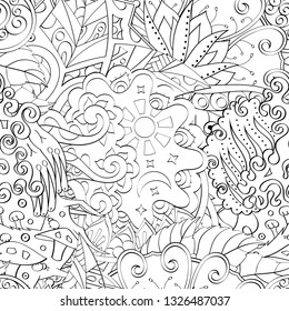 Tracery seamless pattern. Mehndi design. Ethnic monochrome binary doodle texture. Curved doodling black and white background. Vector