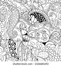 Tracery seamless pattern. Mehndi design. Ethnic monochrome binary doodle texture. Curved doodling black and white background. Vector
