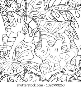 Tracery seamless pattern. Mehndi design. Ethnic monochrome binary doodle texture. Curved doodling black and white background. Vector