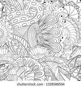 Tracery seamless pattern. Mehndi design. Ethnic monochrome binary doodle texture. Curved doodling black and white background. Vector