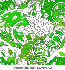 Tracery seamless pattern. Mehndi design. Ethnic colorful doodle texture. Curved doodling background. Vector