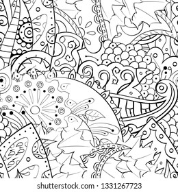 Tracery seamless pattern. Mehndi design. Ethnic monochrome binary doodle texture. Curved doodling black and white background. Vector