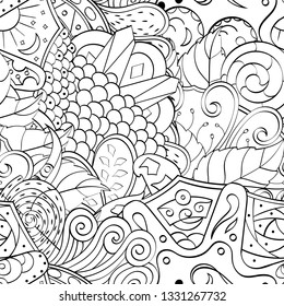 Tracery seamless pattern. Mehndi design. Ethnic monochrome binary doodle texture. Curved doodling black and white background. Vector