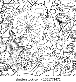 Tracery seamless pattern. Mehndi design. Ethnic monochrome binary doodle texture. Curved doodling black and white background. Vector