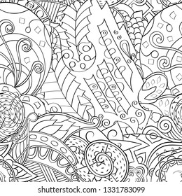 Tracery seamless pattern. Mehndi design. Ethnic monochrome binary doodle texture. Curved doodling black and white background. Vector