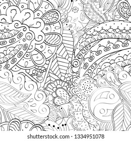 Tracery seamless pattern. Mehndi design. Ethnic monochrome binary doodle texture. Curved doodling black and white background. Vector