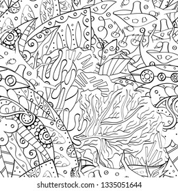 Tracery seamless pattern. Mehndi design. Ethnic monochrome binary doodle texture. Curved doodling black and white background. Vector