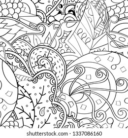Tracery seamless pattern. Mehndi design. Ethnic monochrome binary doodle texture. Curved doodling black and white background. Vector