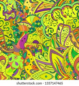 Tracery seamless pattern. Mehndi design. Ethnic colorful doodle texture. Curved doodling background. Vector