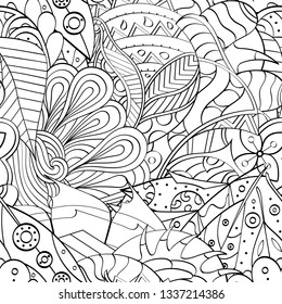 Tracery seamless pattern. Mehndi design. Ethnic monochrome binary doodle texture. Curved doodling black and white background. Vector