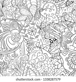 Tracery seamless pattern. Mehndi design. Ethnic monochrome binary doodle texture. Curved doodling black and white background. Vector