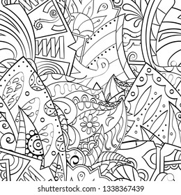 Tracery seamless pattern. Mehndi design. Ethnic monochrome binary doodle texture. Curved doodling black and white background. Vector