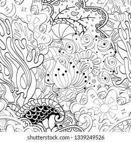 Tracery seamless pattern. Mehndi design. Ethnic monochrome binary doodle texture. Curved doodling black and white background. Vector