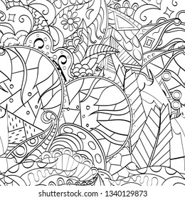 Tracery seamless pattern. Mehndi design. Ethnic monochrome binary doodle texture. Curved doodling black and white background. Vector