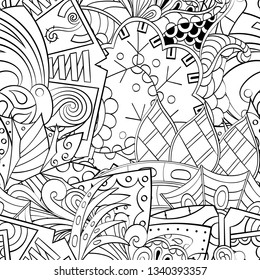 Tracery seamless pattern. Mehndi design. Ethnic monochrome binary doodle texture. Curved doodling black and white background. Vector