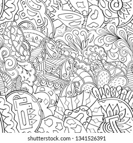 Tracery seamless pattern. Mehndi design. Ethnic monochrome binary doodle texture. Curved doodling black and white background. Vector