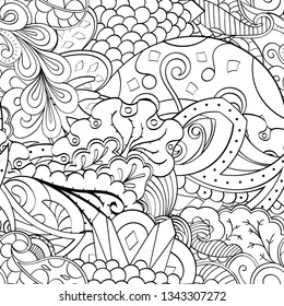 Tracery seamless pattern. Mehndi design. Ethnic monochrome binary doodle texture. Curved doodling black and white background. Vector